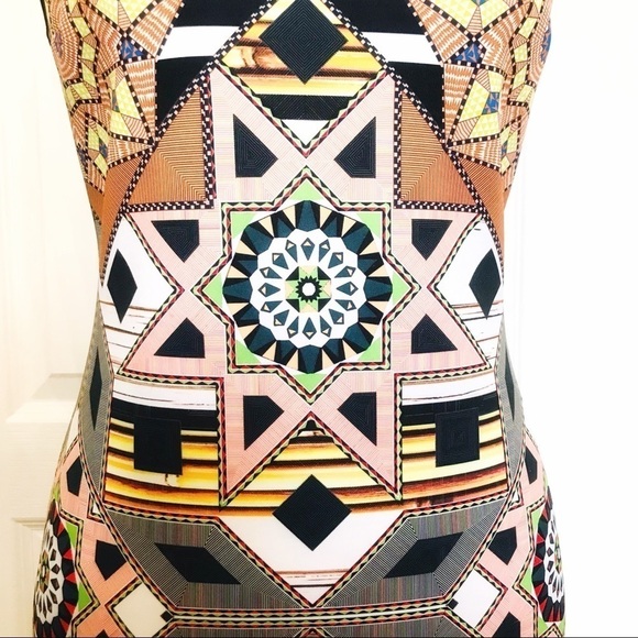 đť…şclover CANYON MULTI PATTERN NEOPRENE SLEEVELESS BODYCON DRESS - M - Picture 7 of 9